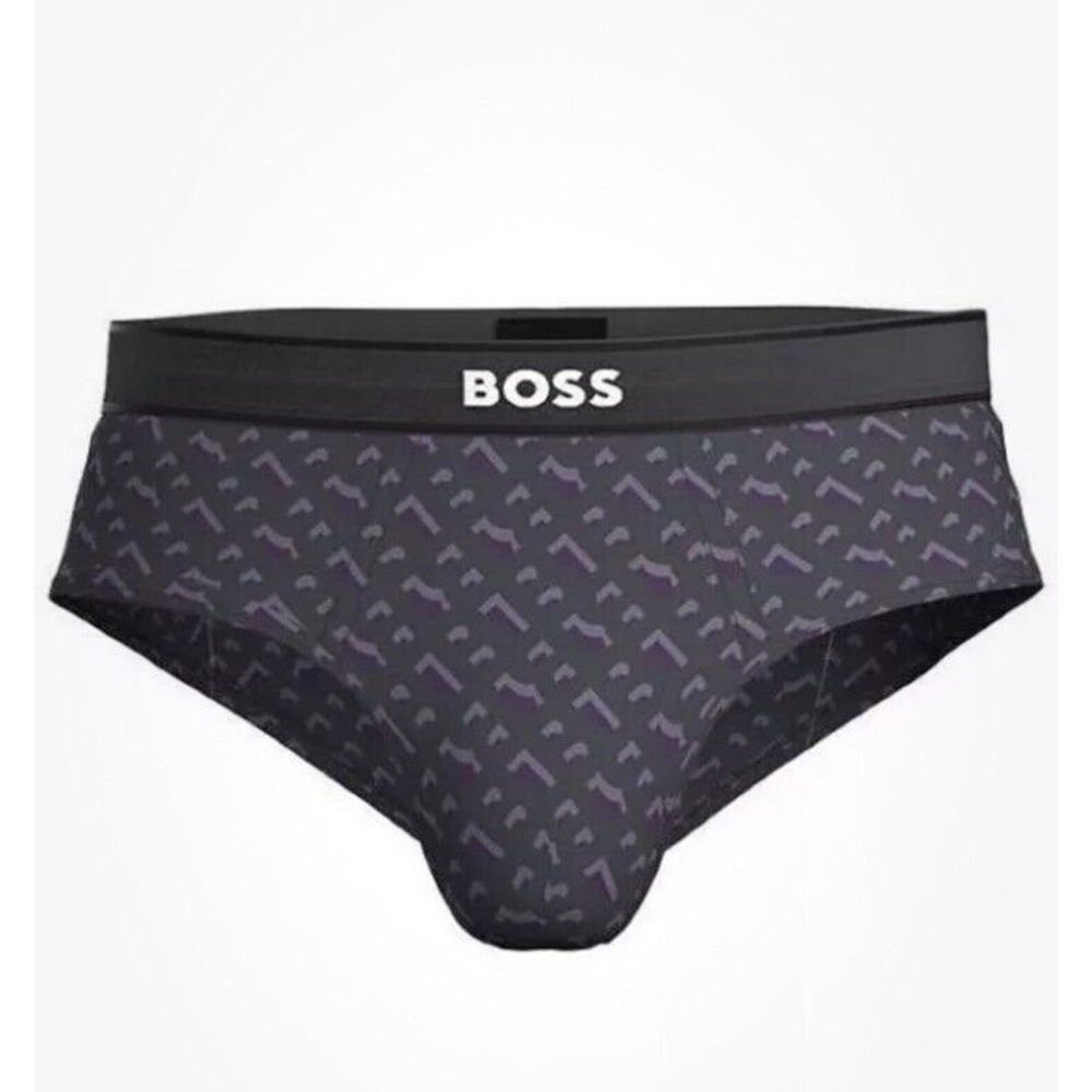 NWT Hugo Boss Mens Cotton Stretch Hip Briefs Underwear Black Purple Geo Size XL